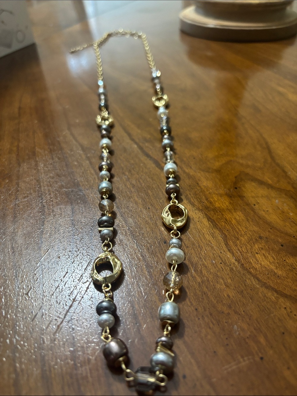 Gold, Crystal and Pearl BeadedNecklace